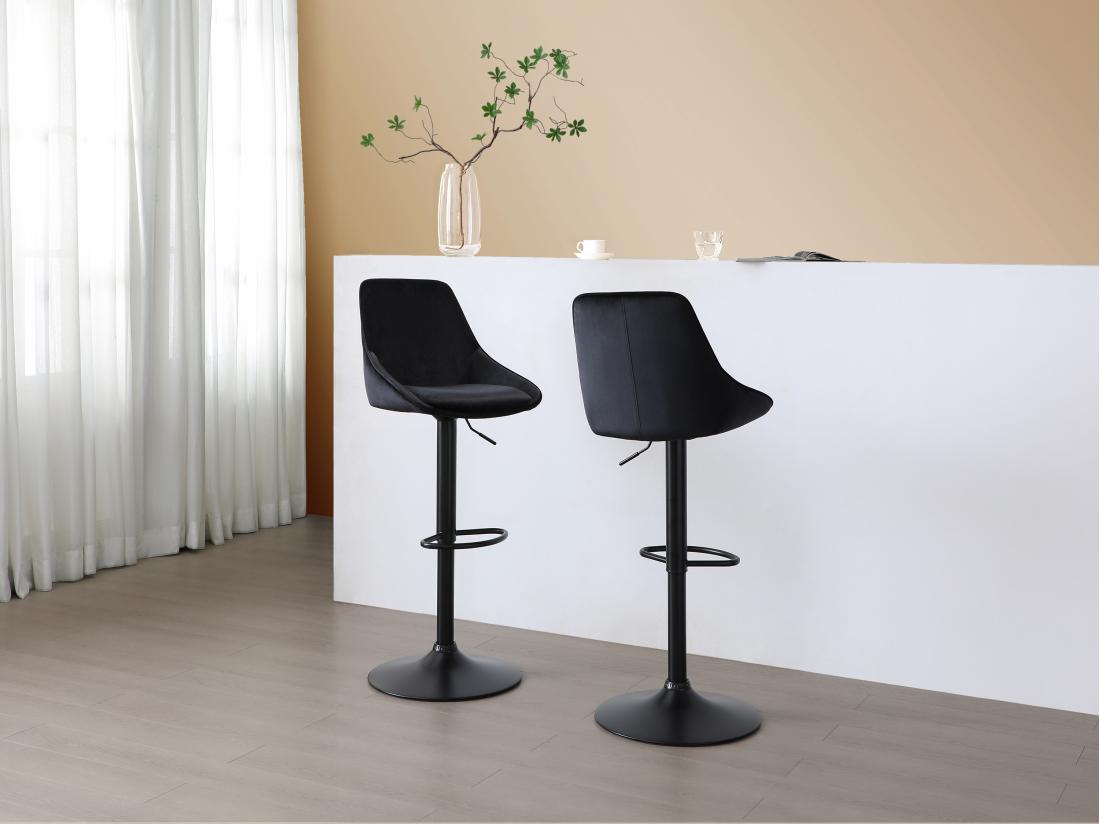 vente unique Tabouret de bar en velours et métal - Hauteur réglable - Noir - MASURIE