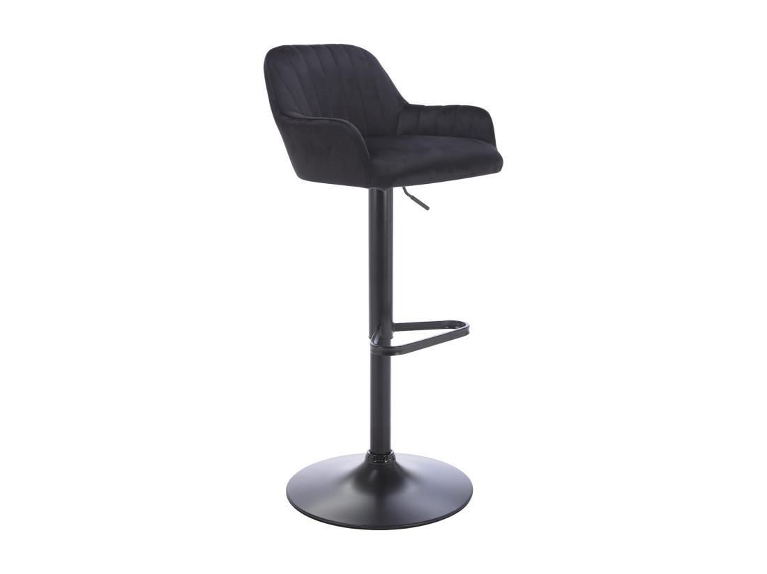vente unique Tabouret de bar en velours et métal - Hauteur réglable - Noir - ELEANA