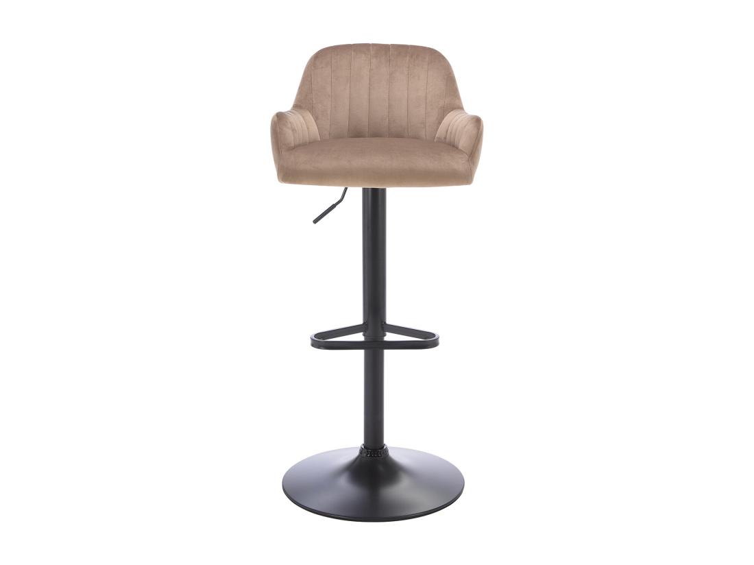 Vente Unique Tabouret De Bar En Velours Et Métal Noir - Hauteur Réglable - Beige - ELEANA