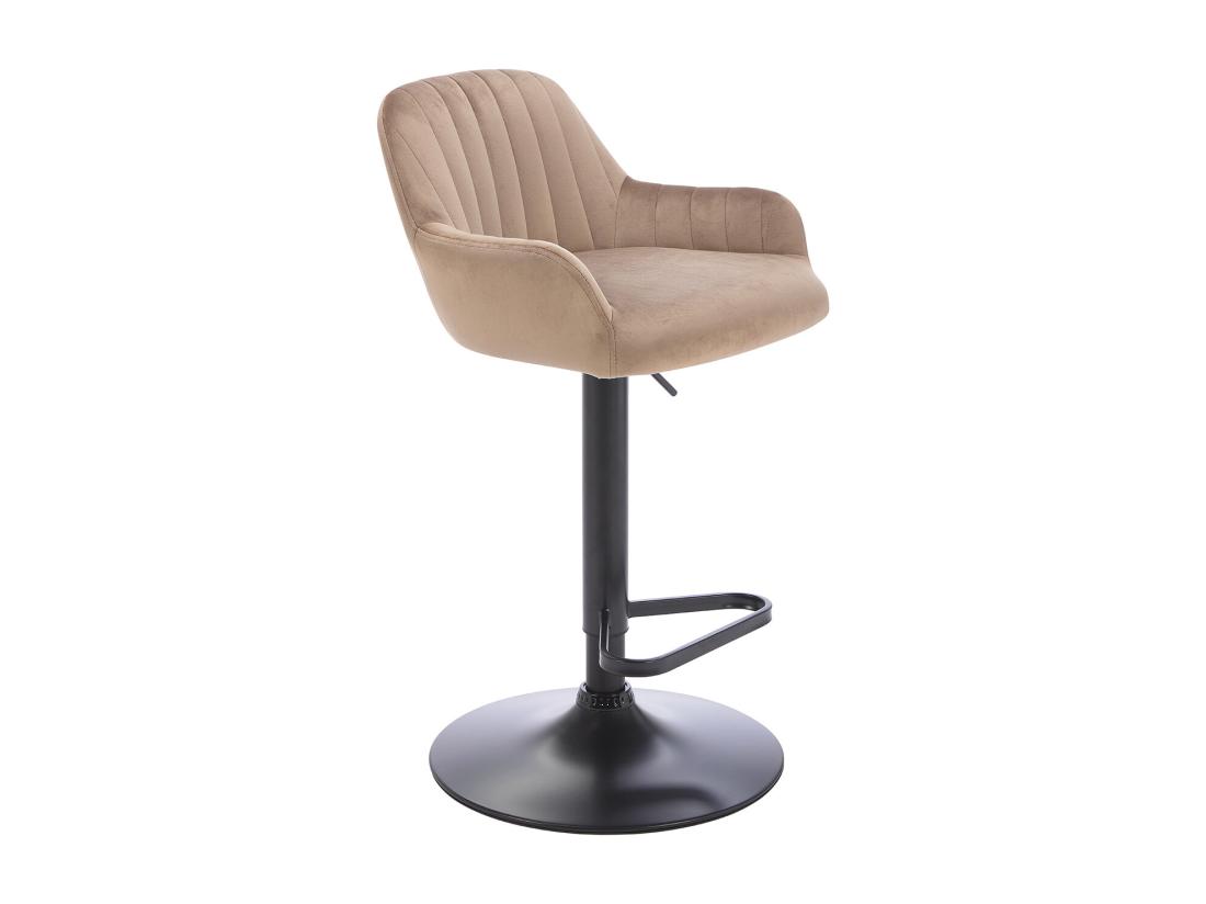 Vente Unique Tabouret De Bar En Velours Et Métal Noir - Hauteur Réglable - Beige - ELEANA