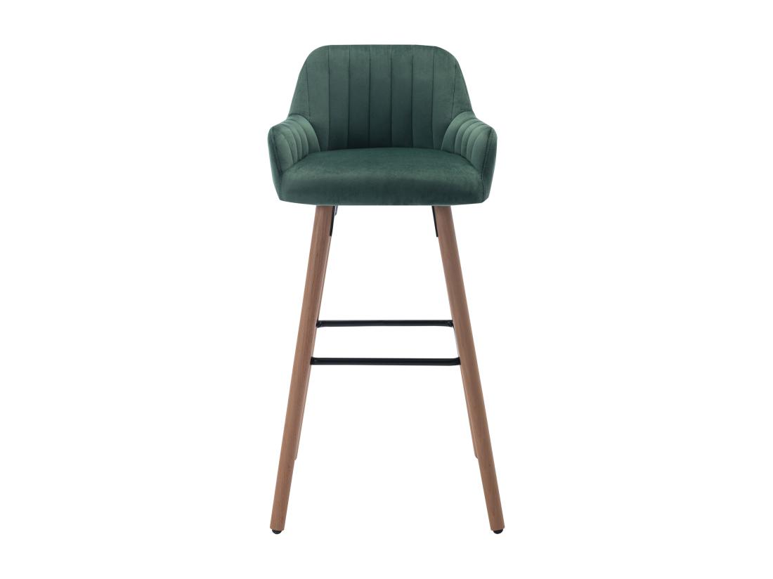Vente Unique Tabouret De Bar En Velours Et Pieds Bois De Hêtre - Vert Foncé - ELEANA