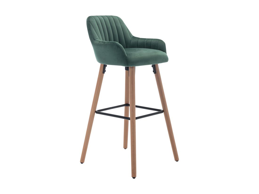 Vente Unique Tabouret De Bar En Velours Et Pieds Bois De Hêtre - Vert Foncé - ELEANA