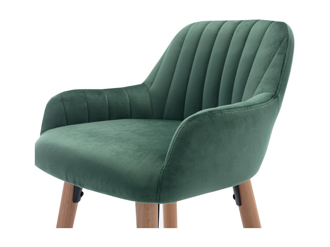 Vente Unique Tabouret De Bar En Velours Et Pieds Bois De Hêtre - Vert Foncé - ELEANA