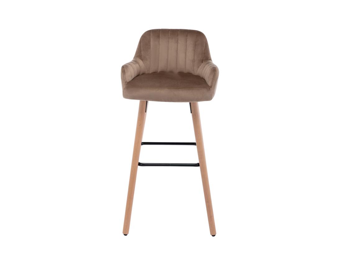 Vente Unique Tabouret De Bar En Velours Et Pieds Bois De Hêtre - Beige - ELEANA
