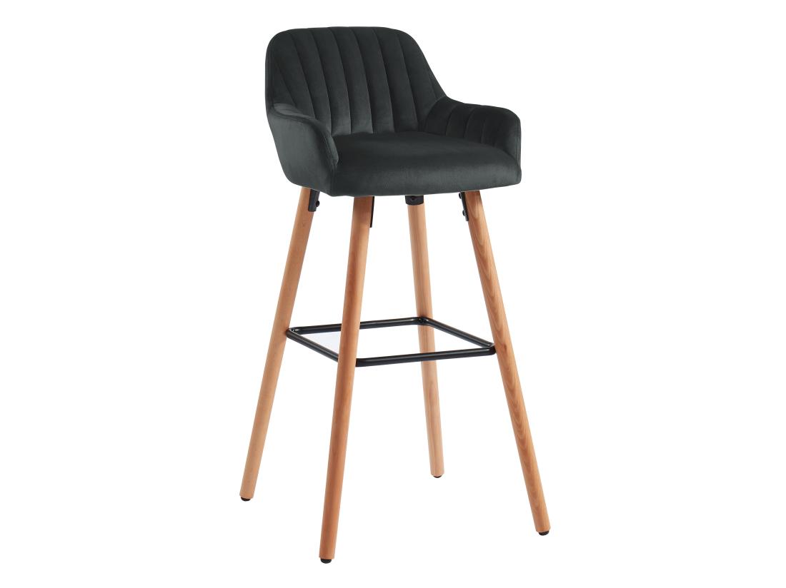 Vente Unique Tabouret De Bar En Velours Et Pieds Bois De Hêtre - Noir - ELEANA