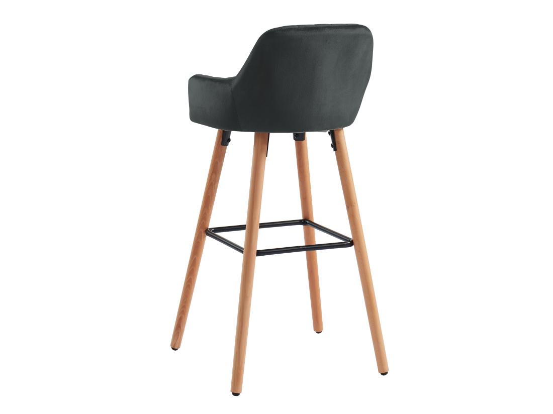 Vente Unique Tabouret De Bar En Velours Et Pieds Bois De Hêtre - Noir - ELEANA