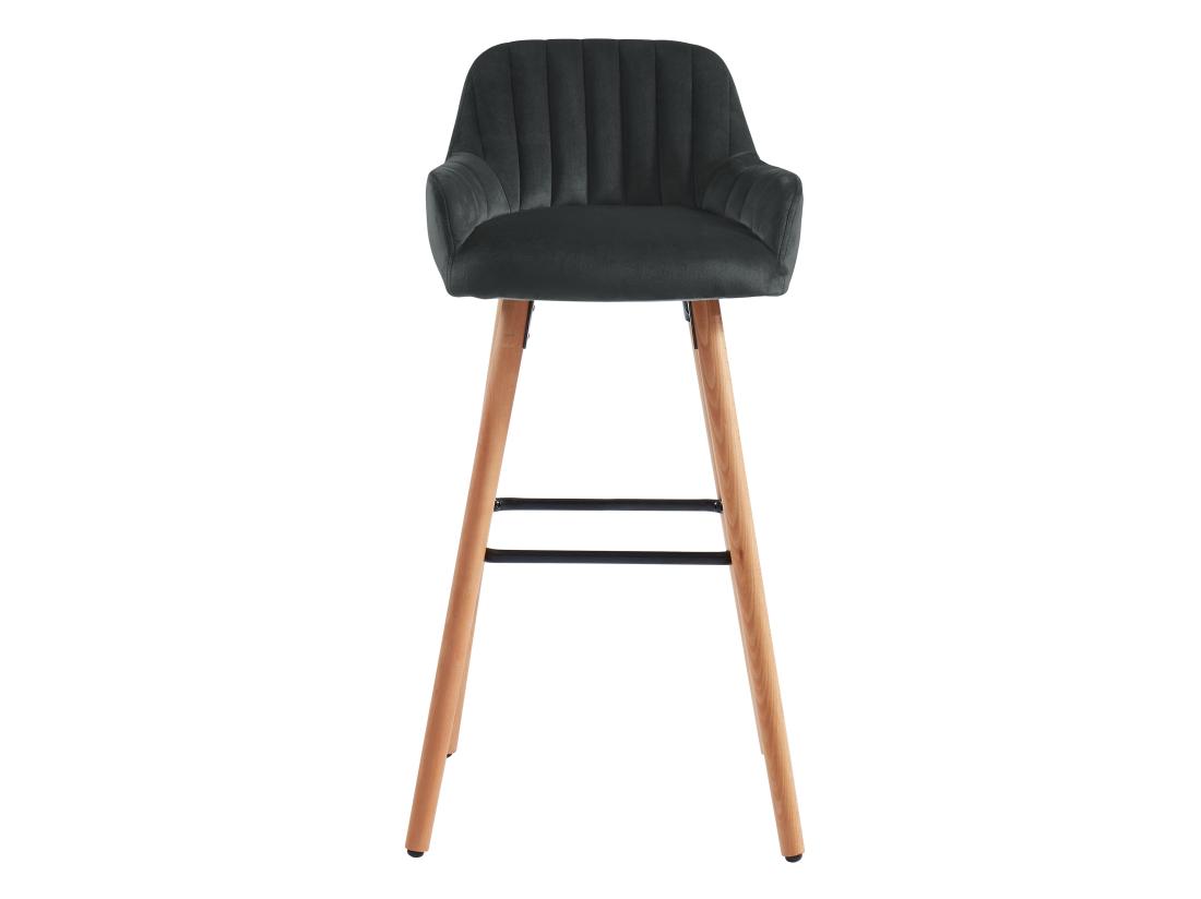 vente unique Tabouret de bar en velours et pieds bois de hêtre - Noir - ELEANA