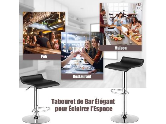 Vente Unique Tabouret De Bar Lot De 2 Chaise Bar Hauteur Réglable Chaise Bar Cuisine En Cuir PU Rotatif Sur 360° Repose-Pieds Cadre En Acier (Noir)
