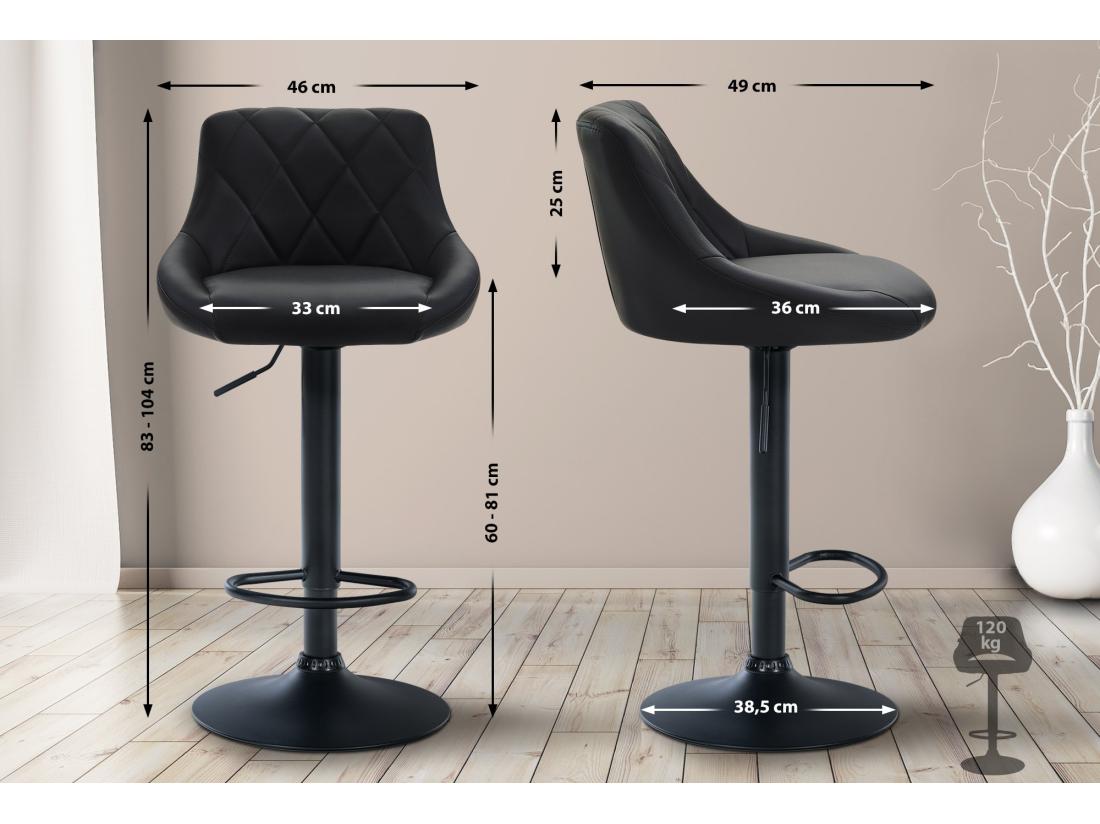 vente unique Tabouret de bar - Similicuir & Noir - Noir - Lazio