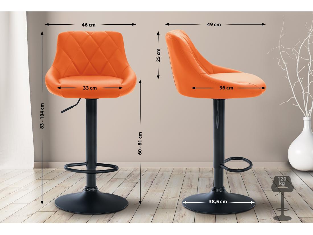vente unique Tabouret de bar - Similicuir & Noir - Orange - Lazio