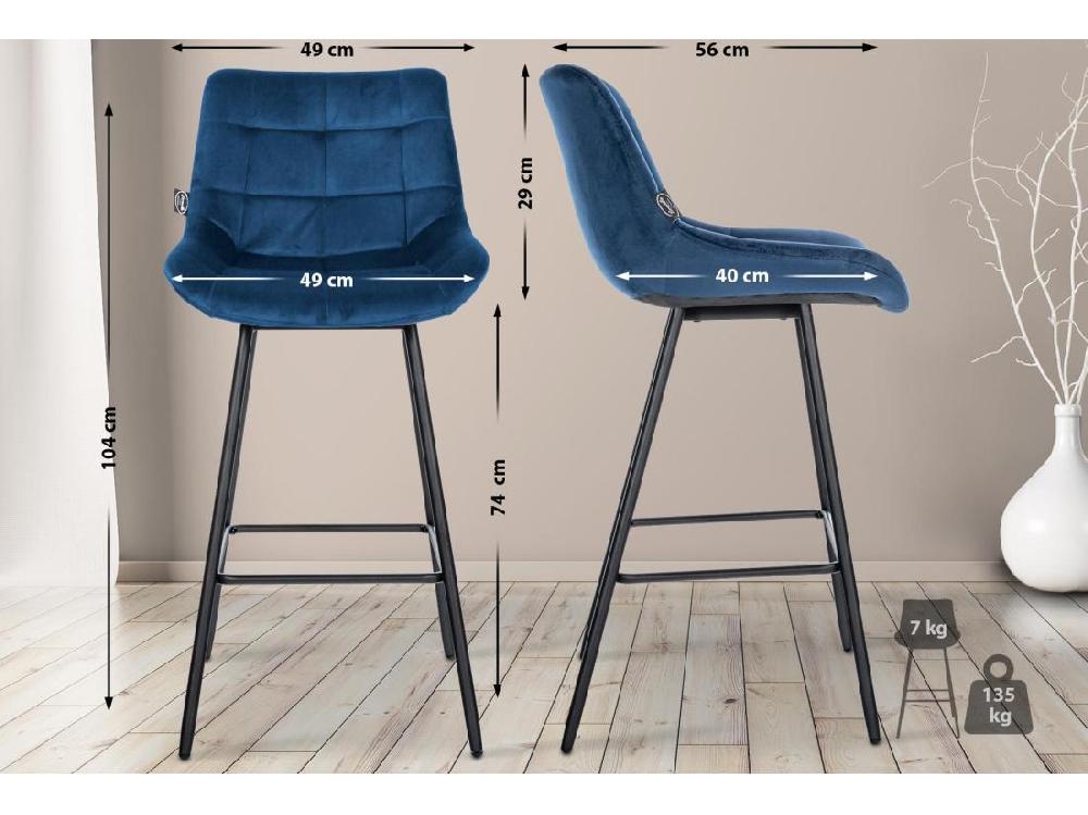 vente unique Tabouret de bar - Velours & Métal - Bleu - Weston