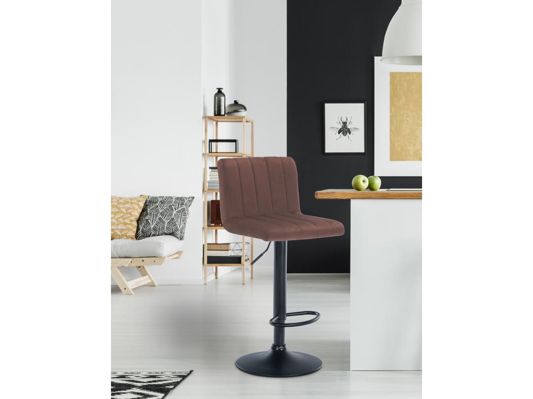 vente unique Tabouret de bar - Velours & Métal noir mat - Marron - Jamie
