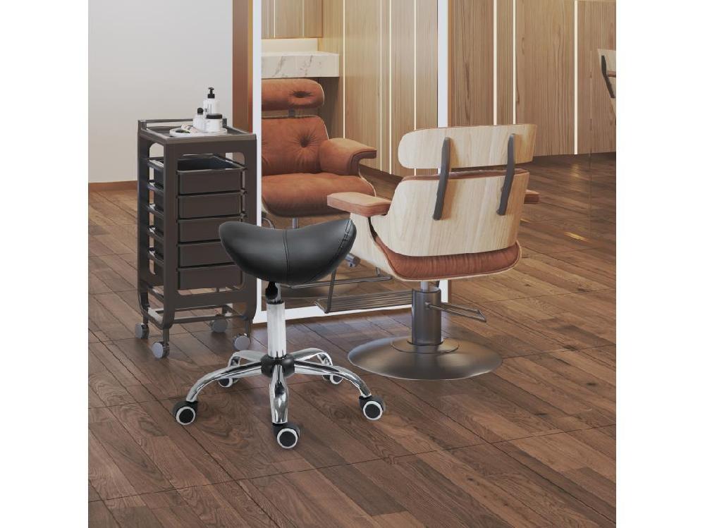 Vente Unique Tabouret De Massage Tabouret Selle Ergonomique Pivotant 360° Hauteur Réglable Revêtement Synthétique Noir Chromé