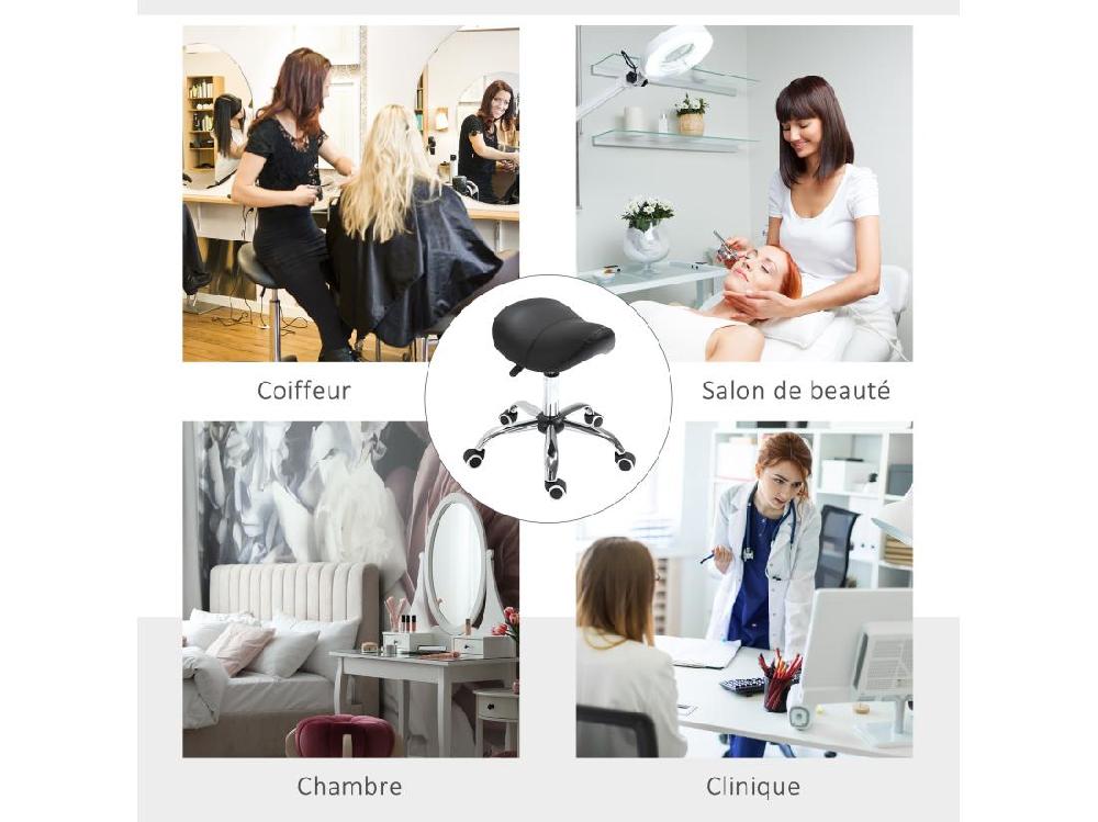 Vente Unique Tabouret De Massage Tabouret Selle Ergonomique Pivotant 360° Hauteur Réglable Revêtement Synthétique Noir Chromé