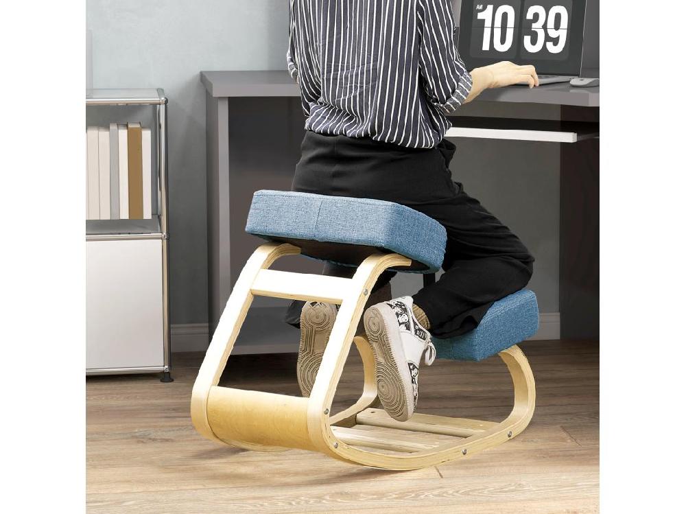 Vente Unique Tabouret Ergonomique - Siège Assis à Genoux - Chaise à Genoux Grand Confort - Bois Bouleau Polyester Bleu