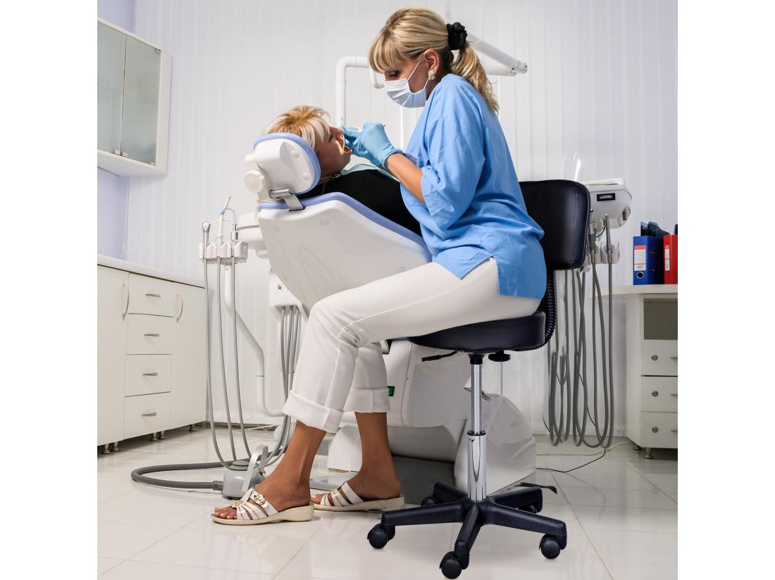 Vente Unique Tabouret Massage à Roulettes Réglable En Hauteur Pivotant Avec Dossier Ergonomique Noir