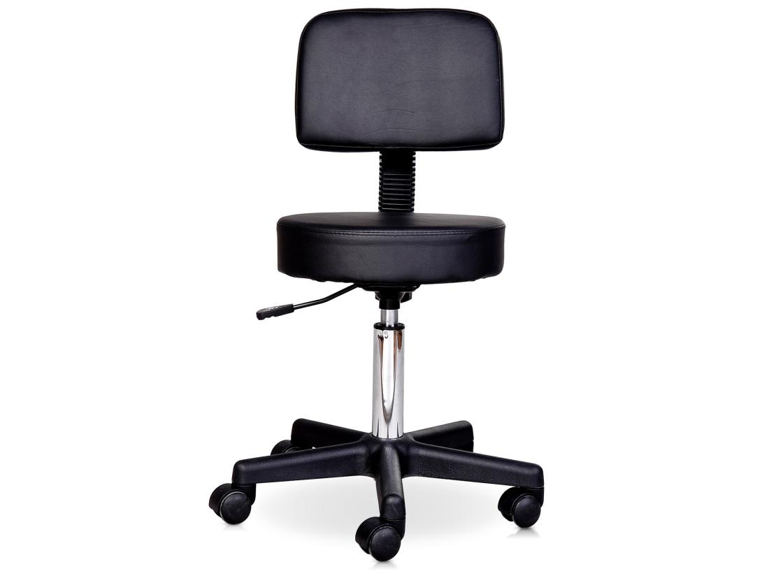 vente unique Tabouret massage à roulettes réglable en hauteur pivotant avec dossier ergonomique noir