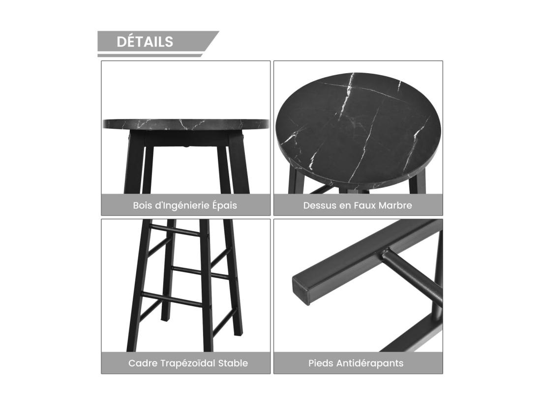 Vente Unique Tabourets De Bar Lot De 2 Chaise De Bar Industrielle Avec Repose-pieds (noir)