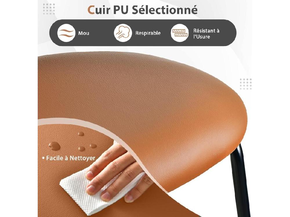 Vente Unique Tabourets De Bar Lot De 2 Chaise Haute Bar En Cuir PU 75 CM De Haut Tabouret Cuisine Avec Dossier Rotin PE Repose-pieds Cadre En Métal 48 X 52 X 107 CM