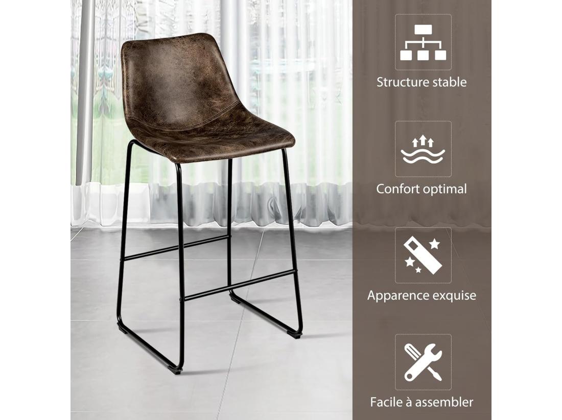 Vente Unique Tabourets De Bar (lot De 2) Repose-pieds Hauteur Assise 75cm Marron Rustique