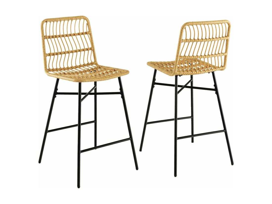 Vente Unique Tabourets De Bar Lot De 2 Rotin Pe Siège En Cuir Pu - 69 Cm De Haut Style Naturel