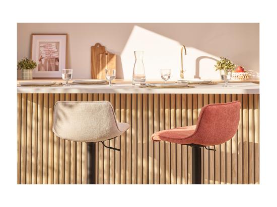 Vente Unique Tabourets De Bar Réglables Pivotants 360° En Tissu Effet Velours Texturé Beige Et Métal Noir (lot De 2) BOOST