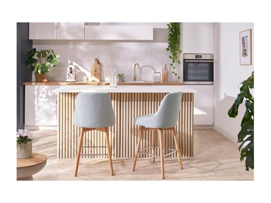 Vente Unique Tabourets De Bar Scandinaves Pivotants 360° En Tissu Beige Et Bois Hêtre Massif H65 Cm (lot De 2) HASTA