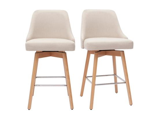 vente unique Tabourets de bar scandinaves pivotants 360° en tissu beige et bois hêtre massif H65 cm (lot de 2) HASTA