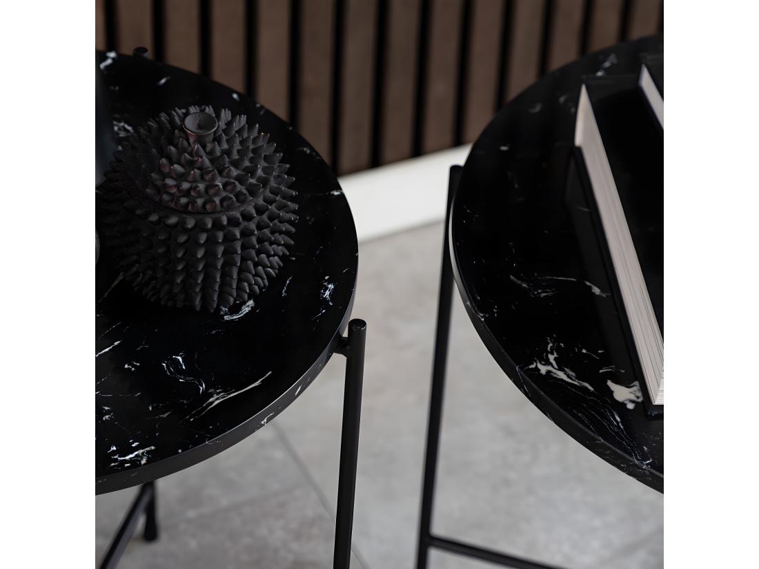vente unique Tangara - Table d'appoint ronde en marbre ø52cm - Noir