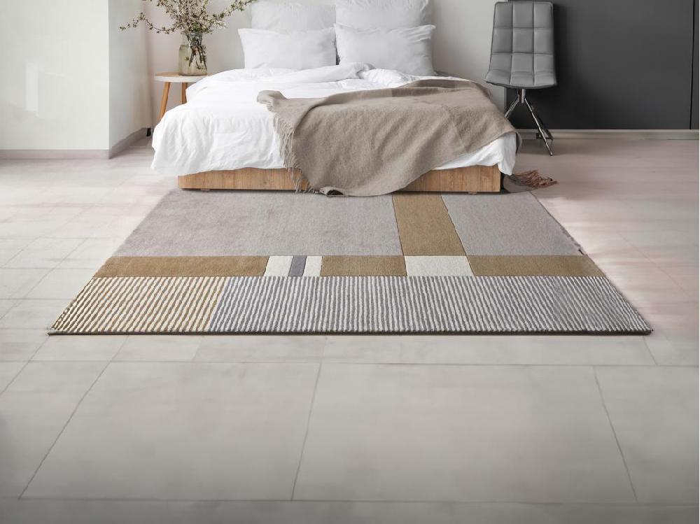 vente unique Tapis 100% laine fait à la main - 160 x 230 cm - 2200g/m2 - Gris et marron - NOURIA