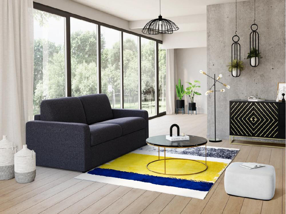 Vente Unique Tapis - 200 X 290 Cm - Moutarde Bleu Marine Gris CAMDEN