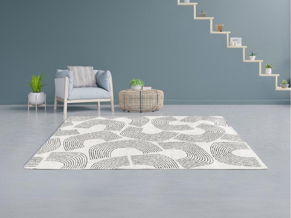 vente unique Tapis à motifs arcs - 160 x 230 cm - Crème et noir - ADRANO