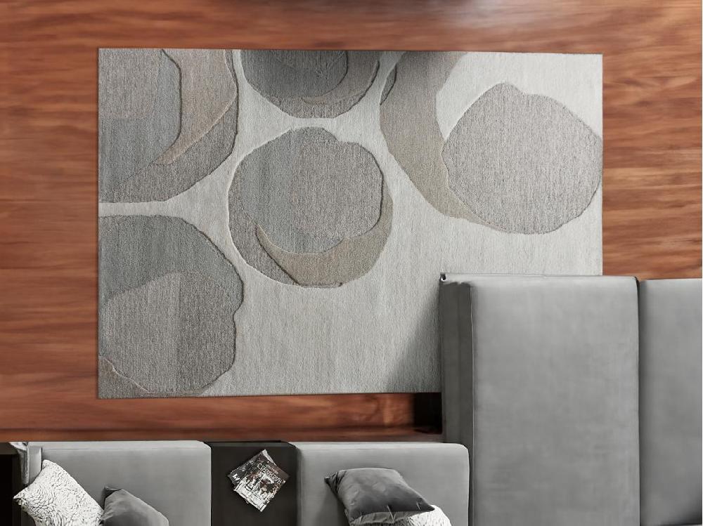 vente unique Tapis à reliefs motifs abstraits en laine et viscose - 200 x 290 cm - 2200g/m2 - Gris - KUMASI