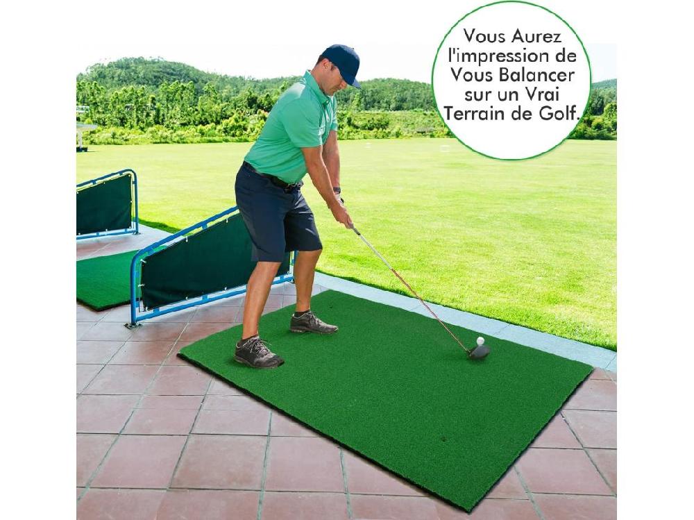Vente Unique Tapis D'Entraînement De Golf/Tapis De Frappe De Golf 1 5 X 1m 2 Positions De Tee Et 3 Tees En Caoutchouc Inclus Utilisation Intérieure Et Extérieure