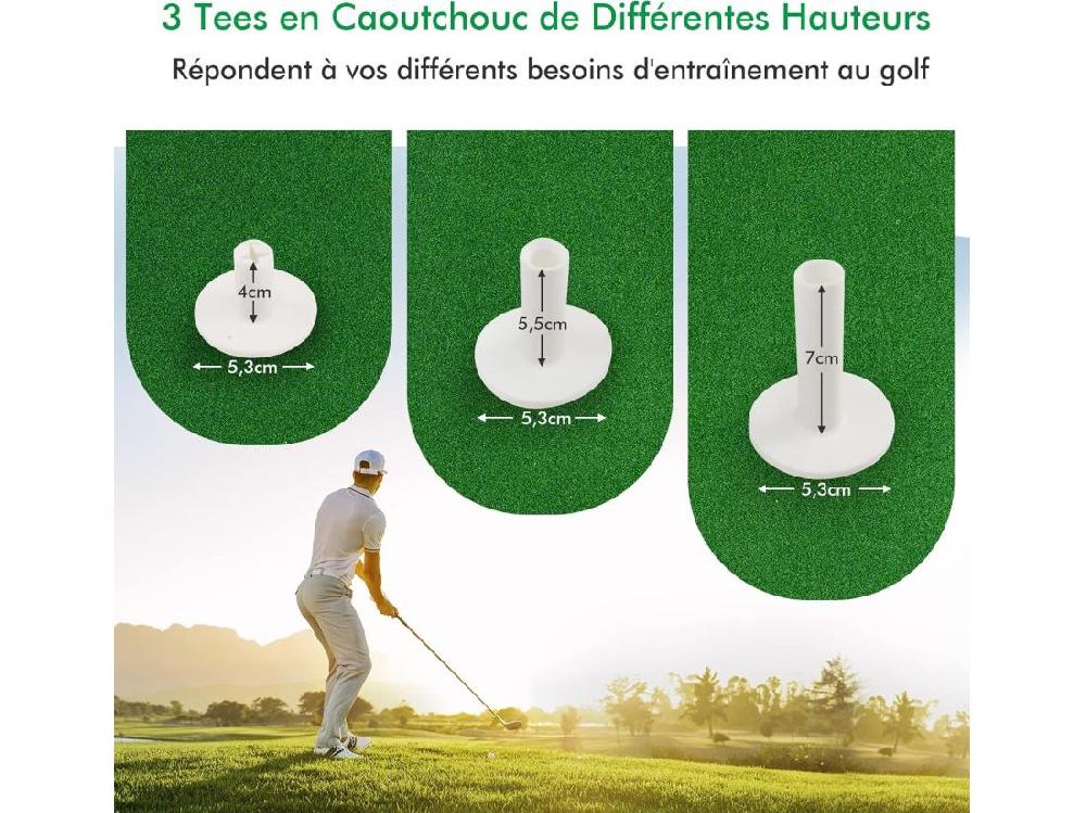 Vente Unique Tapis D'Entraînement De Golf/Tapis De Frappe De Golf 1 5 X 1m 2 Positions De Tee Et 3 Tees En Caoutchouc Inclus Utilisation Intérieure Et Extérieure