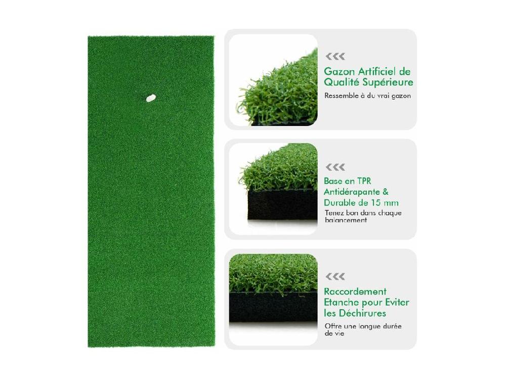 Vente Unique Tapis D'Entraînement De Golf/Tapis De Frappe De Golf 1 5 X 1m 2 Positions De Tee Et 3 Tees En Caoutchouc Inclus Utilisation Intérieure Et Extérieure
