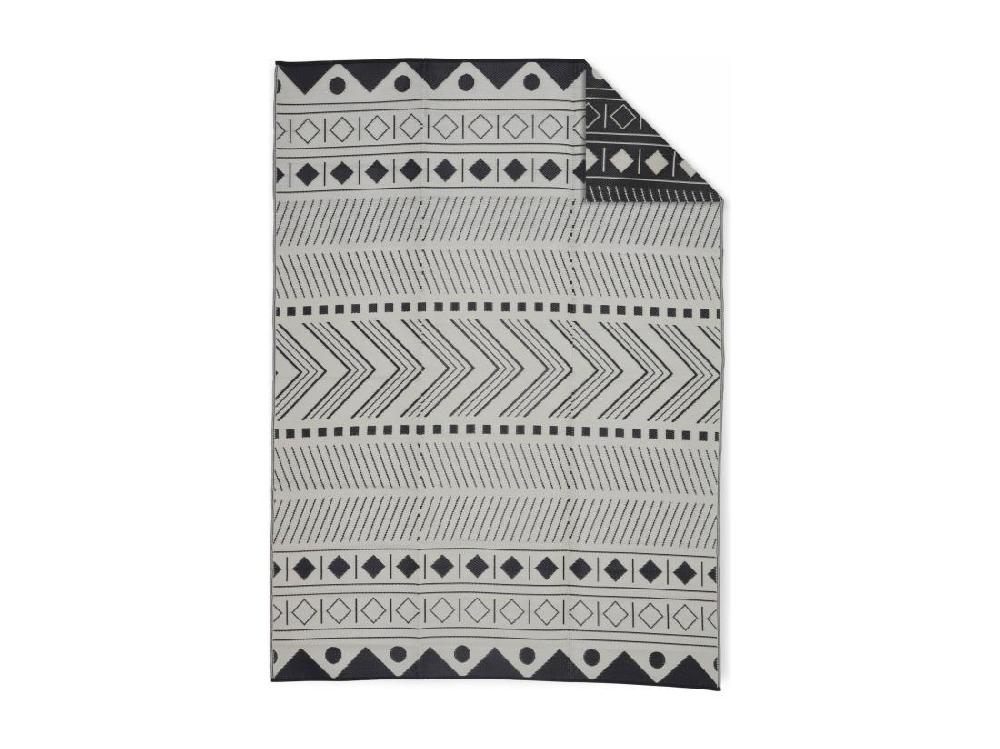 vente unique Tapis d’extérieur 270x360cm BAMAKO- Rectangulaire. motif ethnique noir / beige. jacquard. réversible. indoor / outdoor