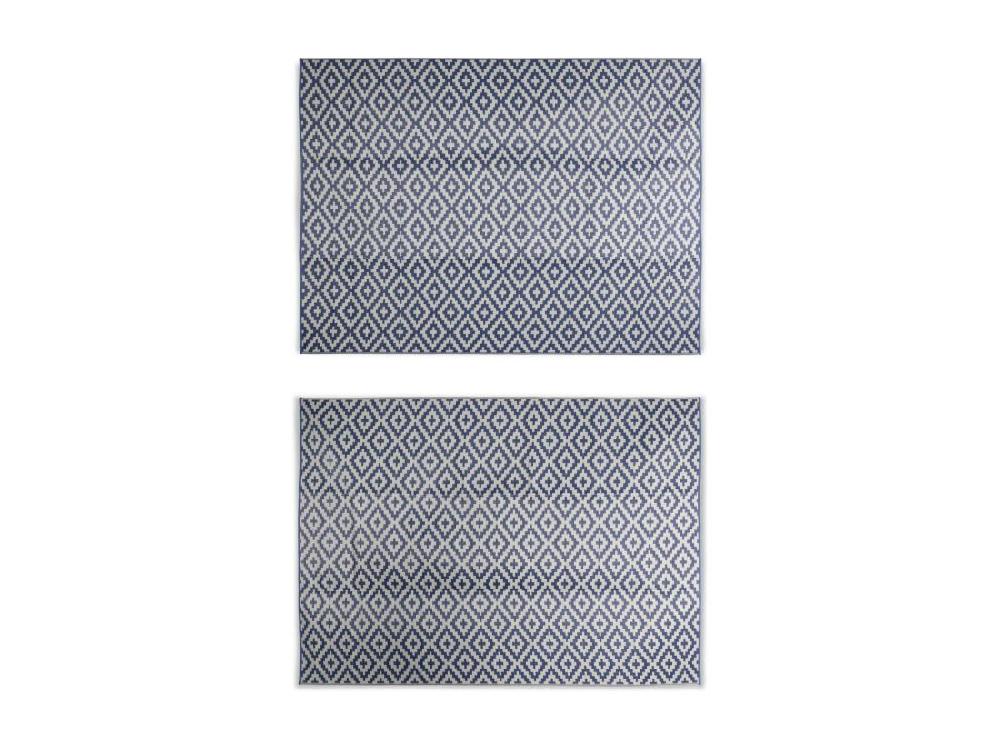 Vente Unique Tapis D’extérieur 270x360cm STOCKHOLM - Rectangulaire. Motif Losanges Bleu / Beige. Jacquard. Réversible. Indoor / Outdoor