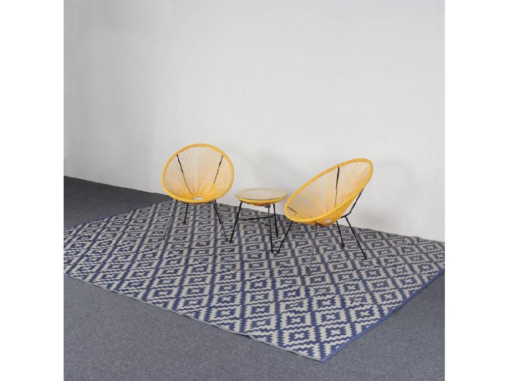 Vente Unique Tapis D’extérieur 270x360cm STOCKHOLM - Rectangulaire. Motif Losanges Bleu / Beige. Jacquard. Réversible. Indoor / Outdoor