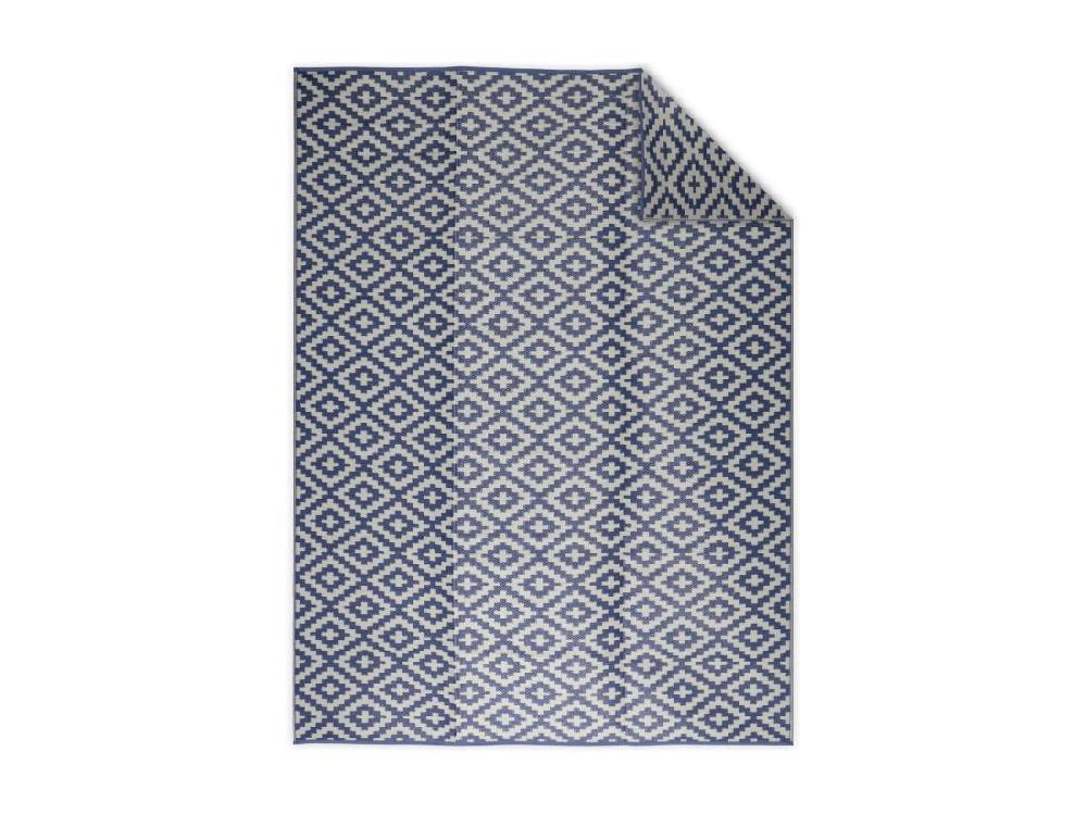 vente unique Tapis d’extérieur 270x360cm STOCKHOLM - Rectangulaire. motif losanges bleu / beige. jacquard. réversible. indoor / outdoor
