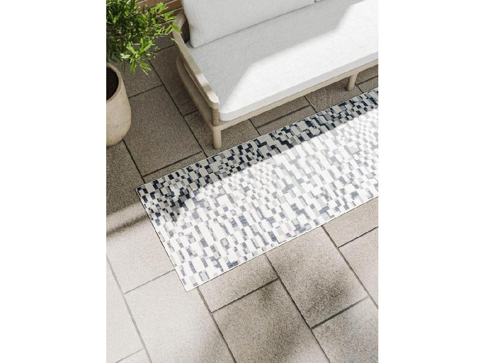 Vente Unique Tapis D'extérieur & Intérieur Kaleo Bleu/Blanc 80x300 Cm