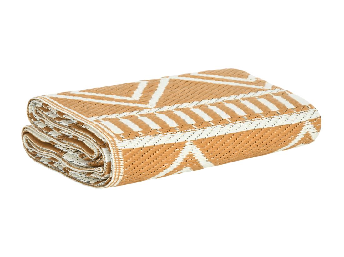 Vente Unique Tapis D'extérieur Réversible Imperméable Motifs Géométriques - Dim. 121L X 182l Cm - PP Marron Crème