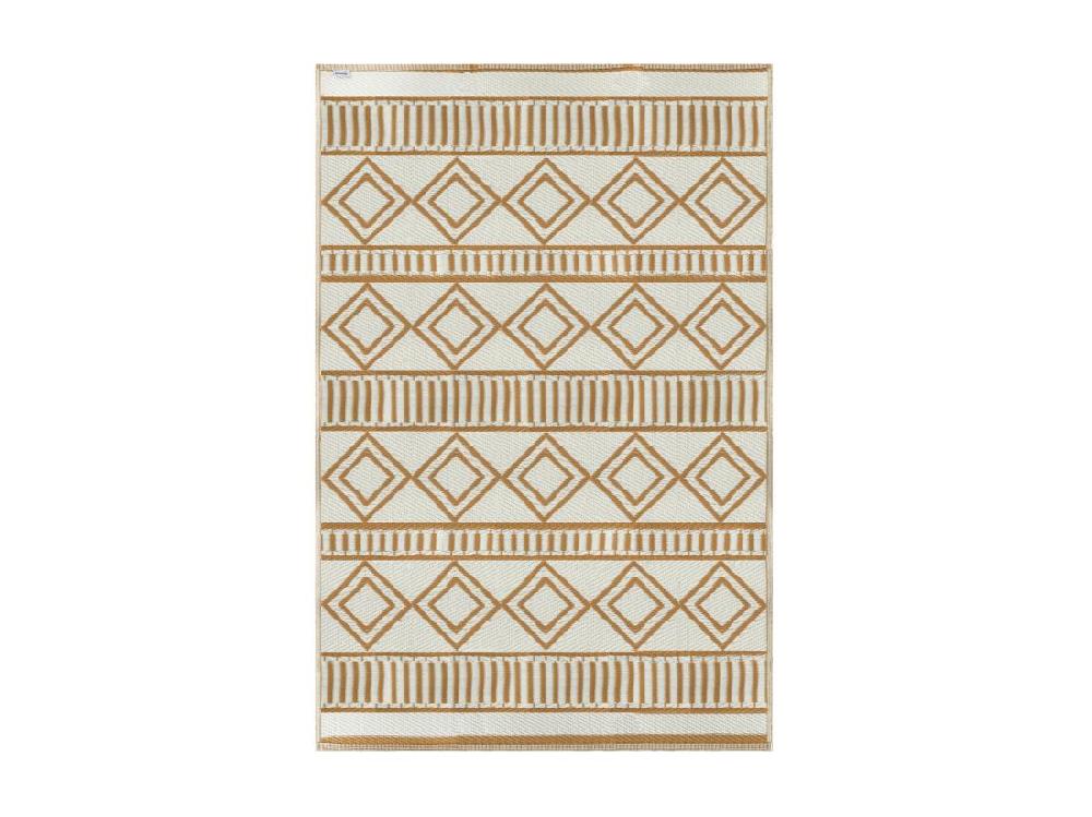 Vente Unique Tapis D'extérieur Réversible Imperméable Motifs Géométriques - Dim. 121L X 182l Cm - PP Marron Crème
