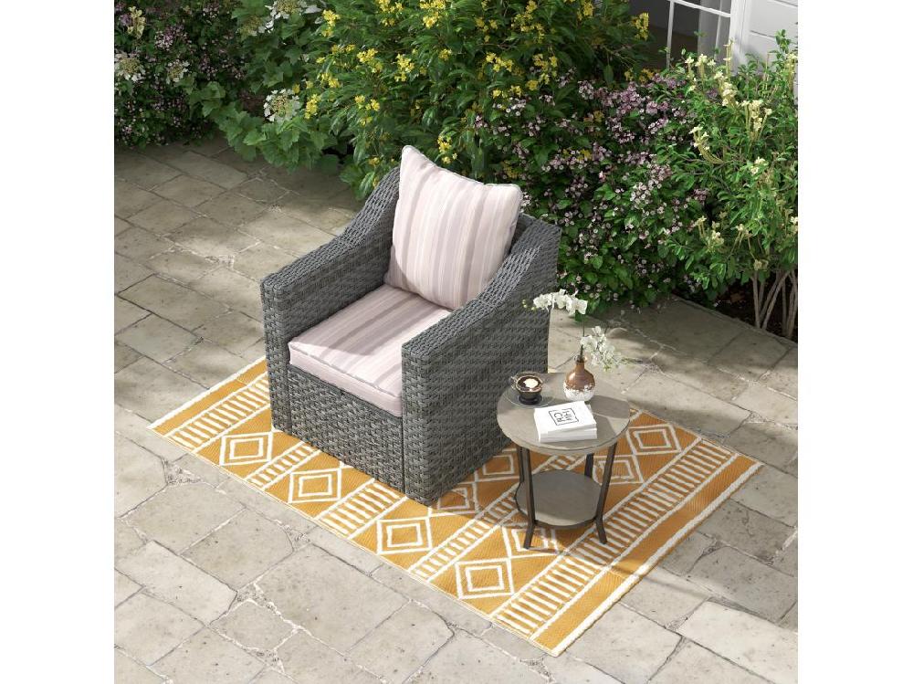 Vente Unique Tapis D'extérieur Réversible Imperméable Motifs Géométriques - Dim. 121L X 182l Cm - PP Marron Crème