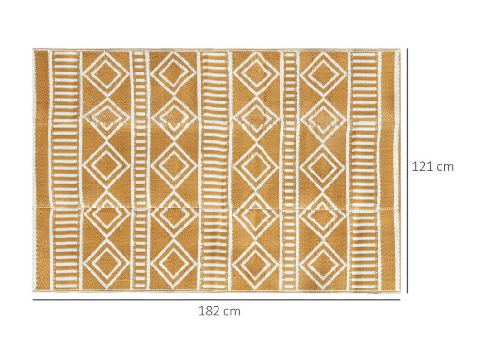 vente unique Tapis d'extérieur réversible imperméable motifs géométriques - dim. 121L x 182l cm - PP marron crème