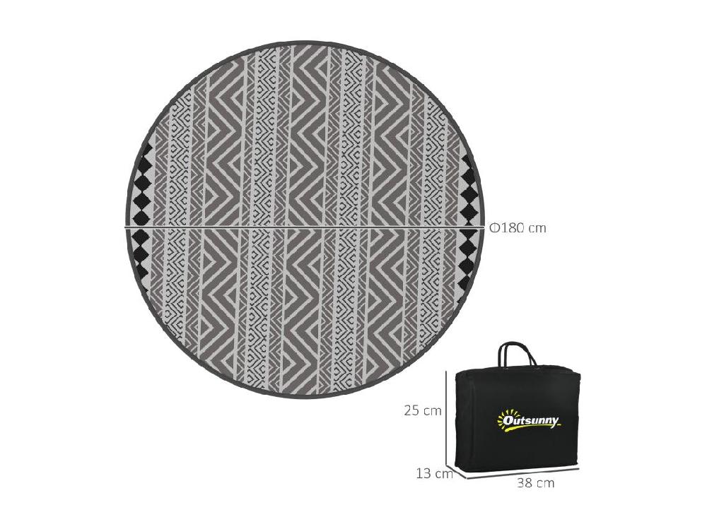 Vente Unique Tapis D'extérieur Réversible Imperméable Ø 180 Cm Sac De Transport PP Multicolore