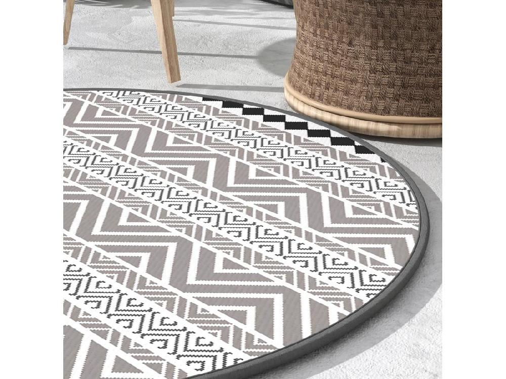 Vente Unique Tapis D'extérieur Réversible Imperméable Ø 180 Cm Sac De Transport PP Multicolore