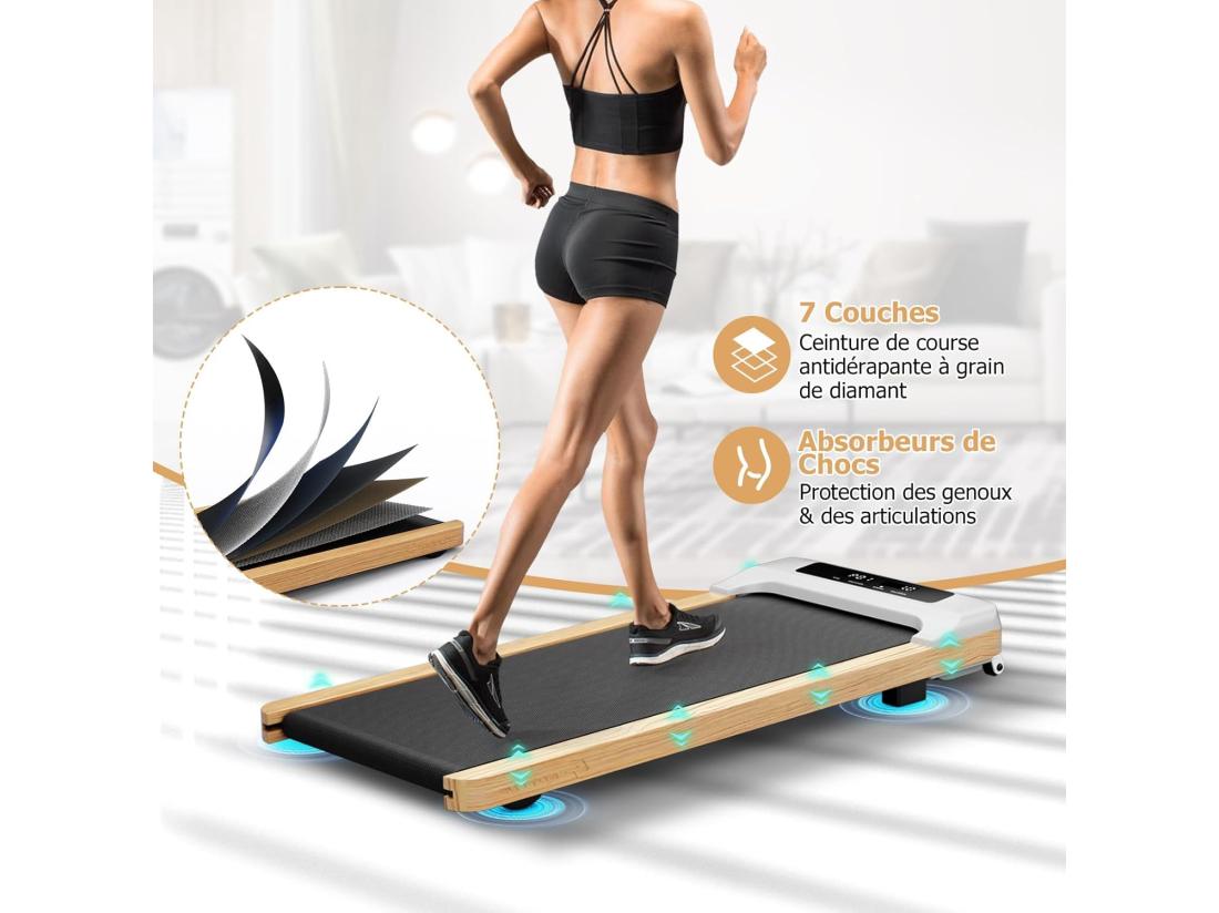 Vente Unique Tapis De Course Électrique 1 à 6 KM/H Moteur 2 25HP à Roulettes Charge 120 Kg Tapis De Marche Avec Télécommande Écran LED 15 Programmes Gris