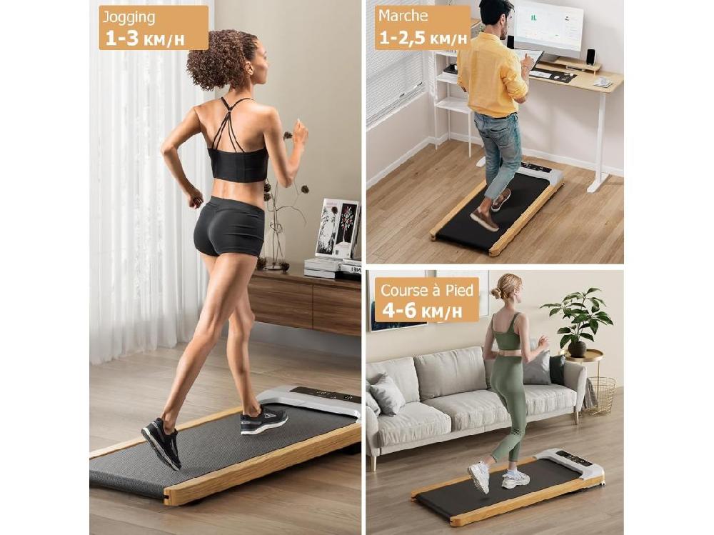 Vente Unique Tapis De Course Électrique 1 à 6 KM/H Moteur 2 25HP à Roulettes Charge 120 Kg Tapis De Marche Avec Télécommande Écran LED 15 Programmes Gris