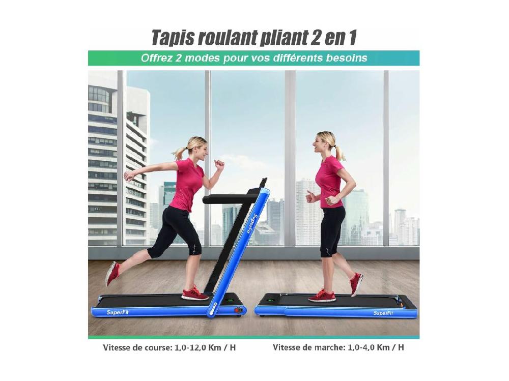 Vente Unique Tapis De Course Electrique Pliable 2 En 1 Contrôlé Par APP 12 Km/H Bluetooth Moteur 600W Vec Haut-Parleur Bluetooth Télécommande Ecran Multifonctions LED